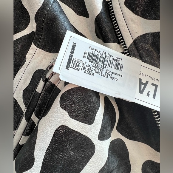 L’AGENCE BIKER MOTO JACKET 100% LEATHER IVORY / BLACK ANTIBES NWT - Picture 13 of 16